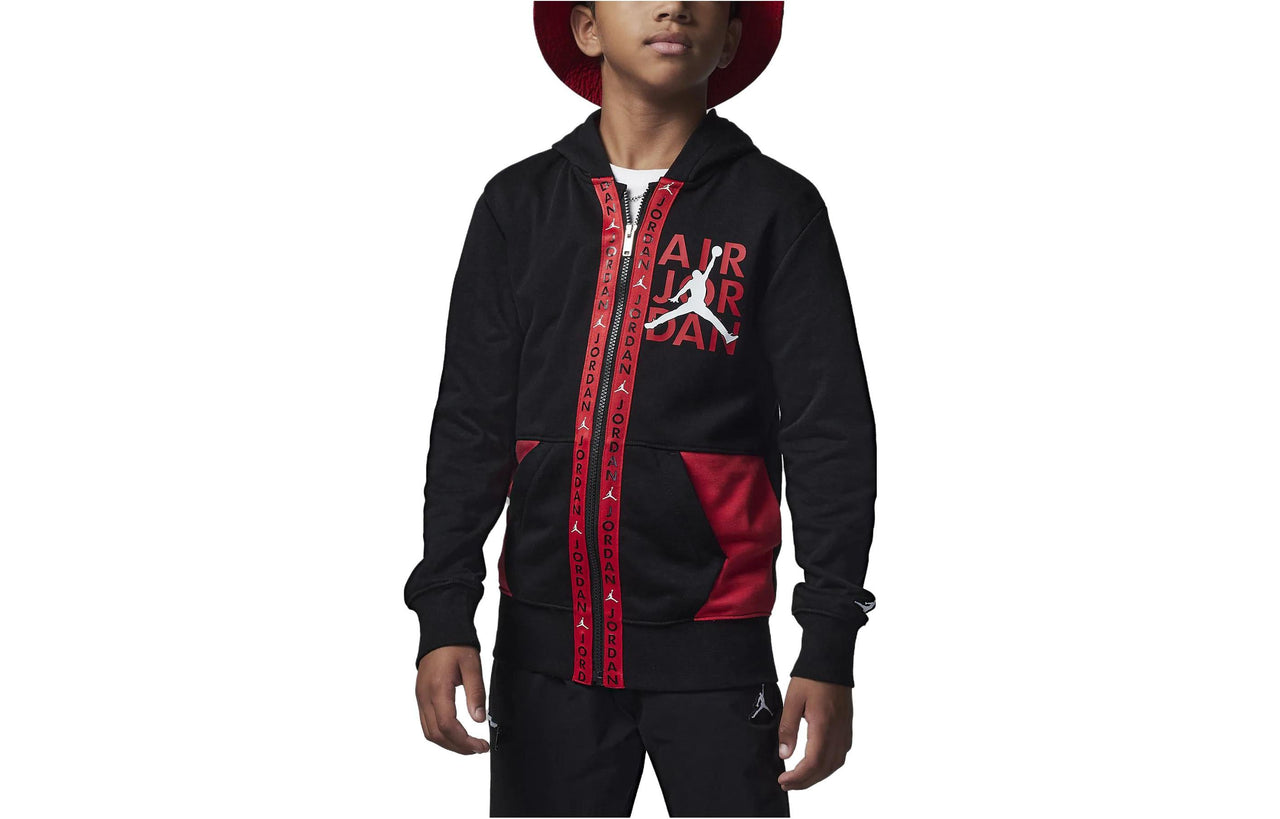 (GS) Air Jordan Vert Tape Full-Zip Hoodie 'Black' FB1649-010