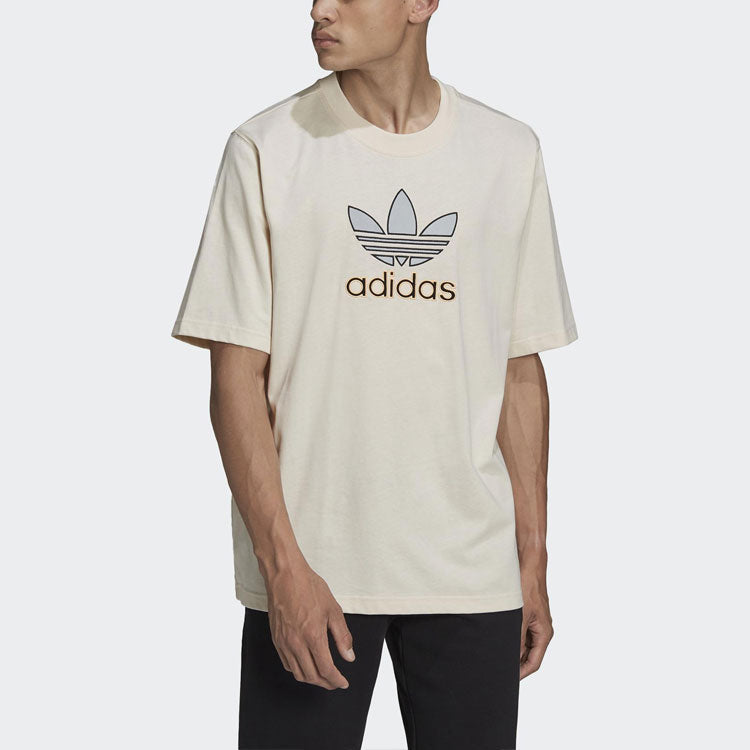 Men's adidas originals Logo Printing Loose Casual Round Neck Short Sleeve Light Brown T-Shirt HE5646