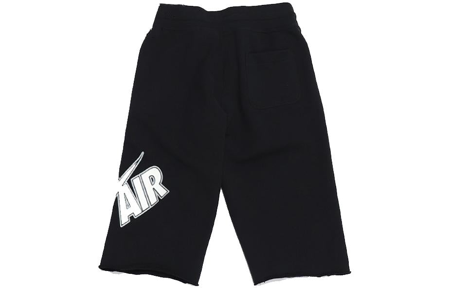Men's Nike Logo Printing Pattern Lacing Elastic Waistband Straight Shorts Black 704685-010