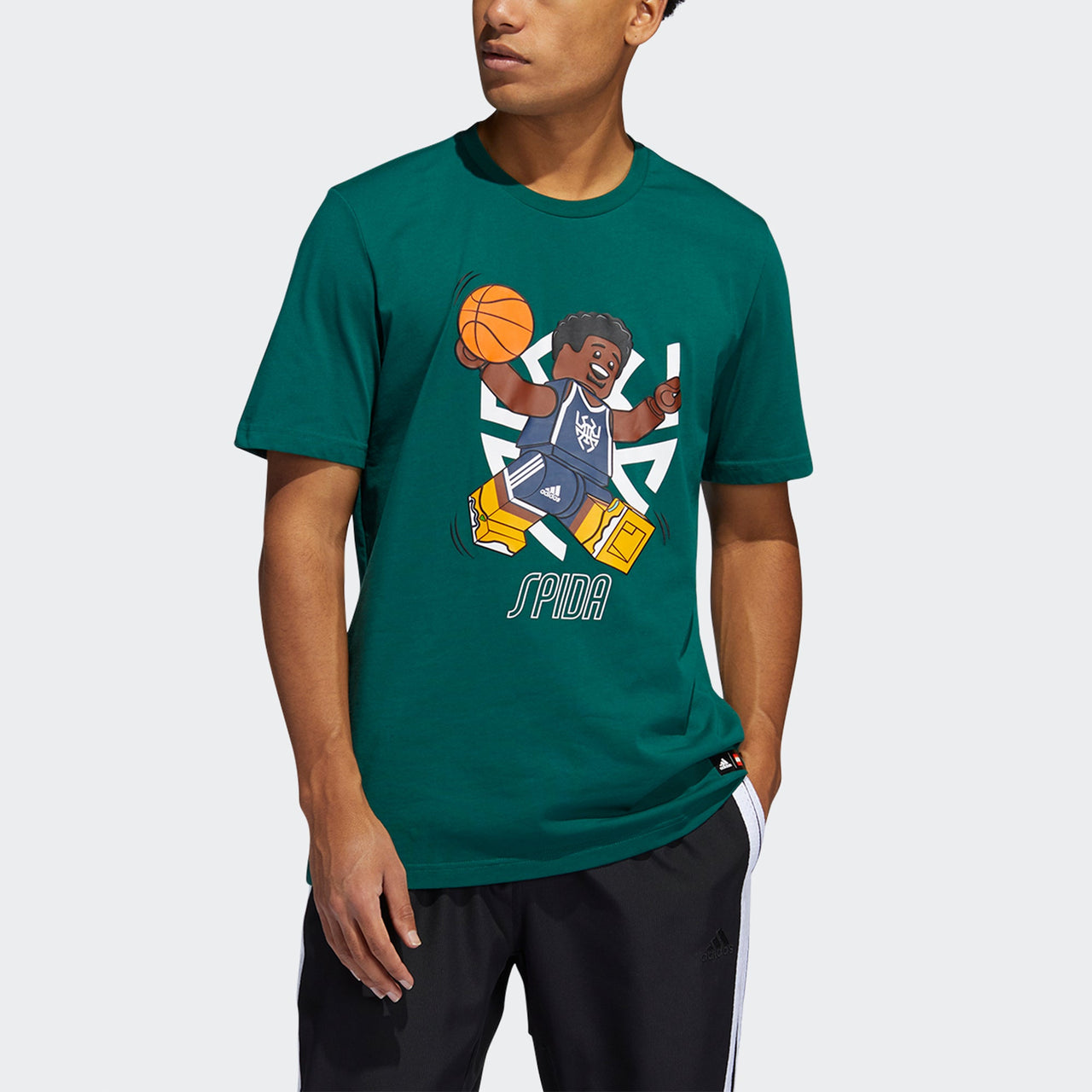 Men's adidas x LEGO Crossover Dame Ss . Mitchell Funny Blocks Printing Basketball Sports Short Sleeve Green T-Shirt GU2716