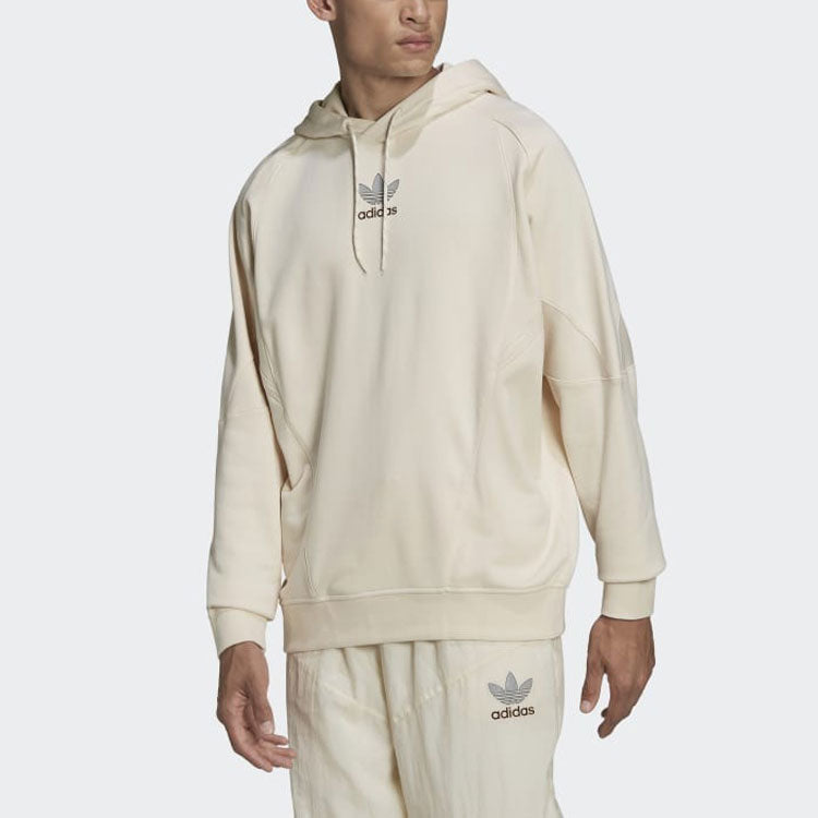 Men's adidas originals Solid Color Chest Logo Printing Pullover Hooded Long Sleeves Beige HF5677