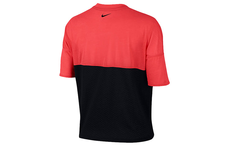 (WMNS) Nike Retro Tailwind Mesh Breathable Colorblock Sports Short Sleeve 'Red Black' AJ8663-850