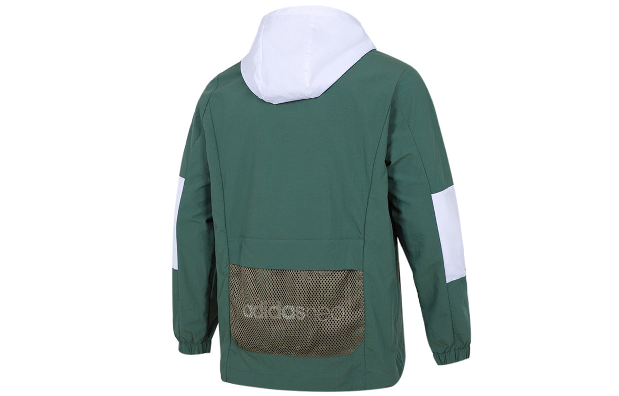 adidas Sports Running Training Casual Half Zipper Hooded Jacket Green H55264
