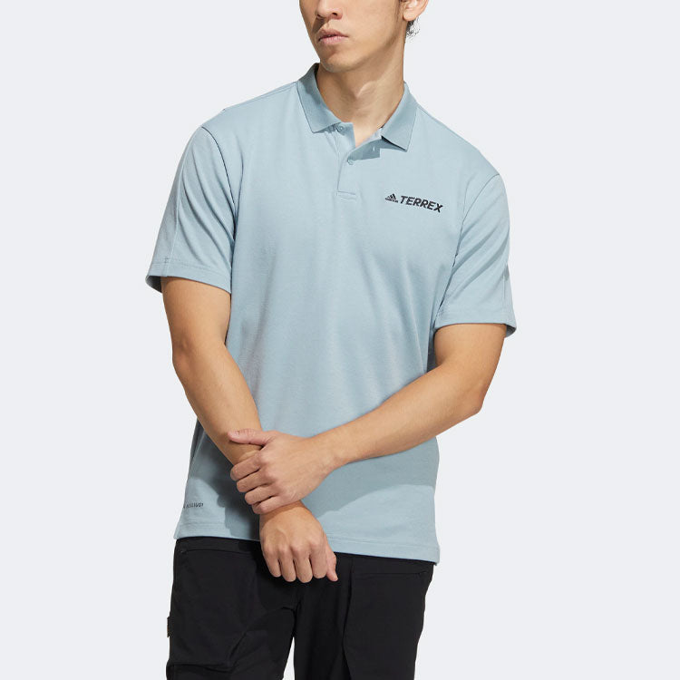 Men's adidas Terrex Tx Logo Solid Color Sports Short Sleeve Light Gray Polo Shirt HM3815