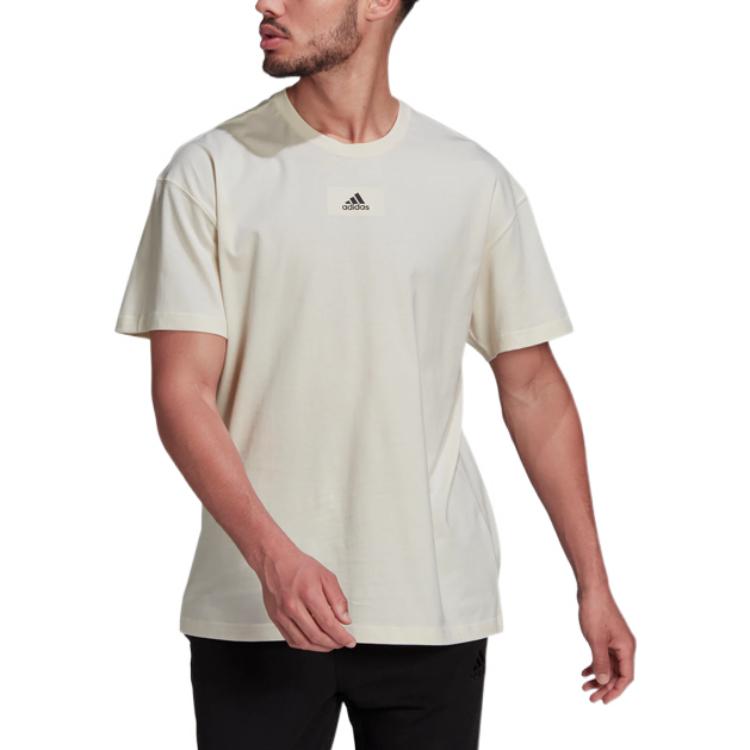 adidas Solid Color Sports Round Neck Short Sleeve Beige HE4368