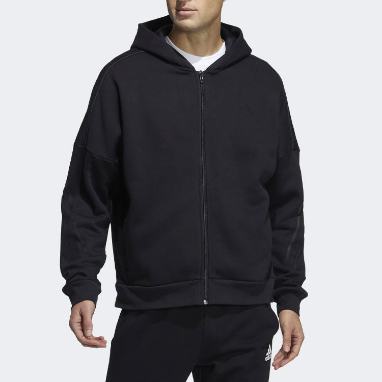 adidas Athleisure Casual Sports Breathable hooded Zipper Jacket Black GT6355