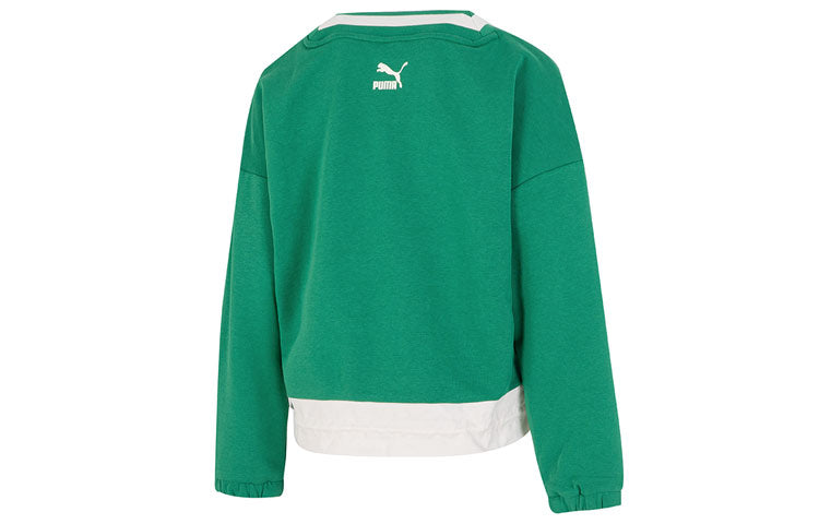 (WMNS) PUMA Logo V neck Sweatshirt 'Green' 537524-86