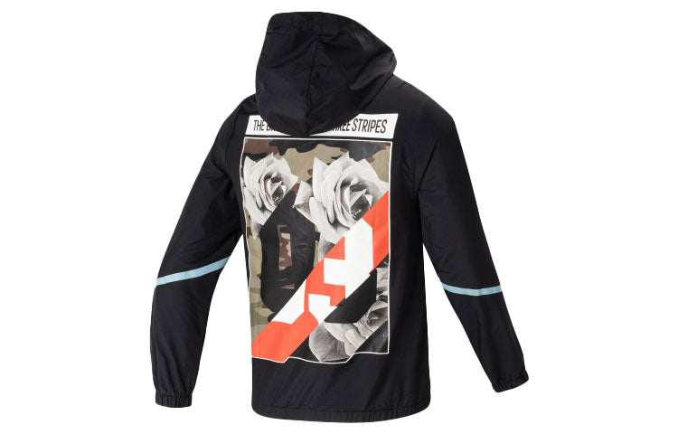 adidas neo Sports Back Printing hooded Casual Windbreaker Jacket Black FL4425