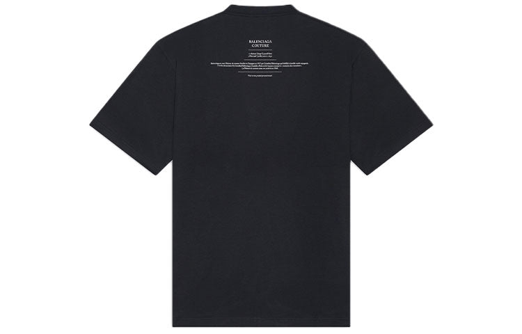 Men's Balenciaga FW21 Couture Alphabet Round Neck Short Sleeve Black 651795TJV901070