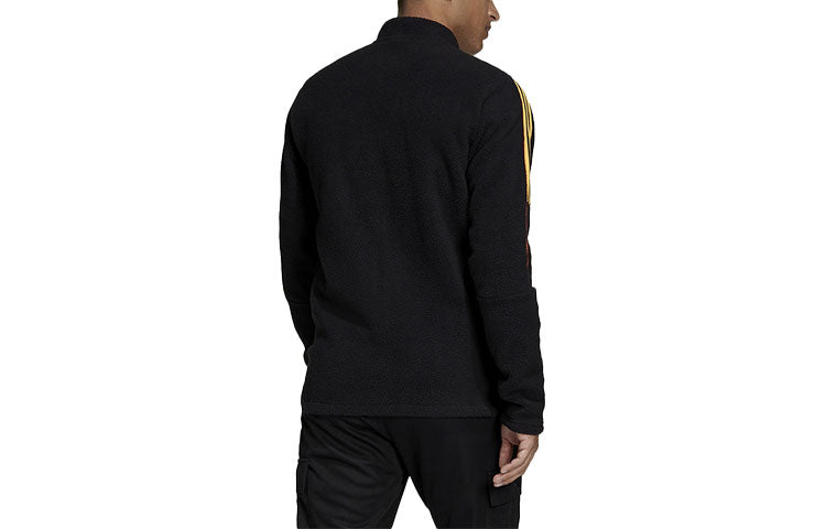 adidas Soccer/Football Sports Stripe Suede Stand Collar Logo Jacket Black H33668