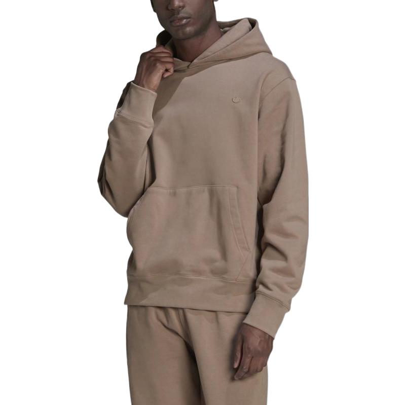 Men's adidas originals Solid Color Logo Embroidered Pullover Hooded Long Sleeves Brown HN6932