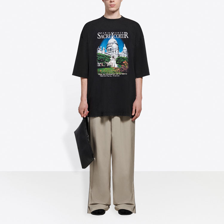 Balenciaga SS21 Retro Plain Weave Large Short Sleeve Unisex Black T-Shirt 641614TJVH61000