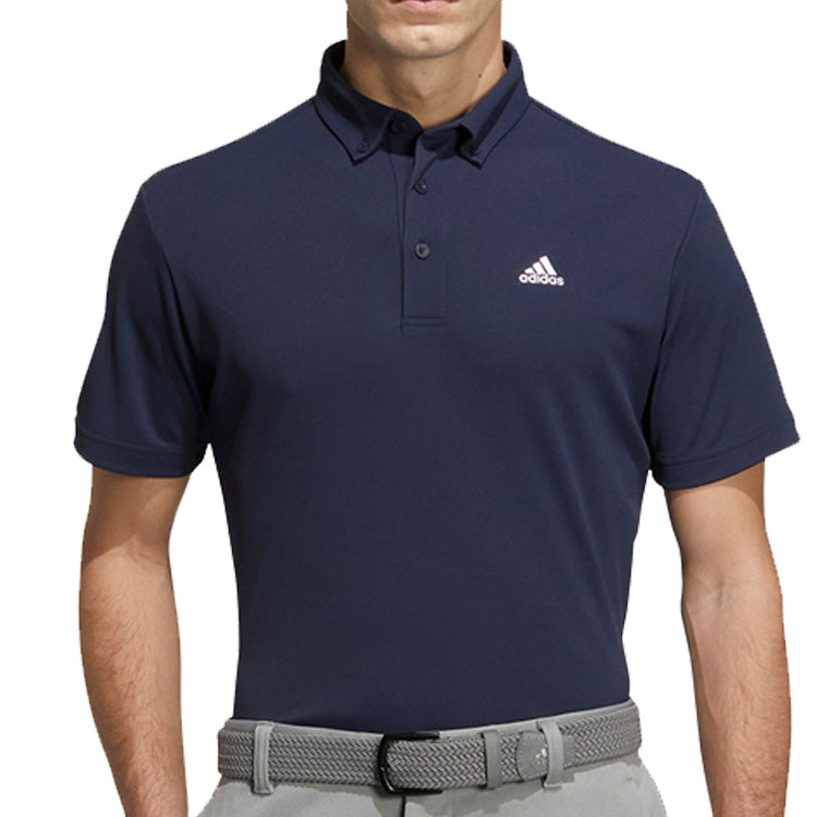 Men's adidas Solid Color Logo Printing Casual Short Sleeve Navy Blue Polo Shirt H64608