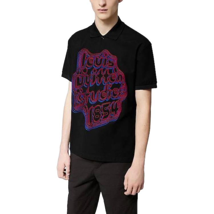 LOUIS VUITTON Embroidered Cotton Pique Polo Shirt 'Black' 1ABY01