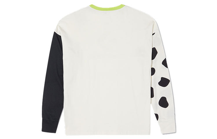 (WMNS) Converse Large Logo Printing Splicing Contrasting Colors Loose Round Neck Long Sleeves White T-Shirt 10023077-A01