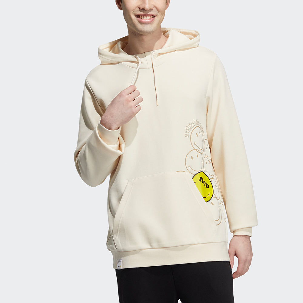 Men's adidas neo x SMILEY Crossover U Csmly Sw Smiling Face Printing Pullover Sports Creamy White HE7956
