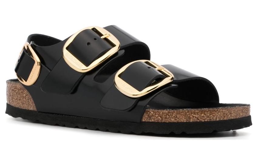 Birkenstock Milano Big Buckle Natural Leather Narrow Fit Sandals 'Patent High Shine Black' 1024211