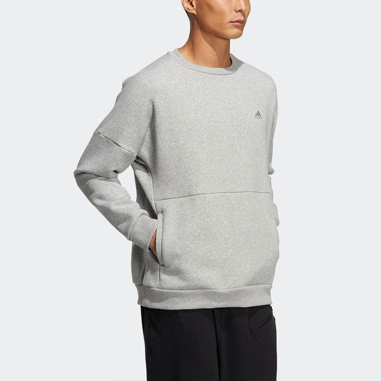 adidas Solid Color Minimalistic Alphabet Printing Round Neck Sports Unisex Gray HM2685