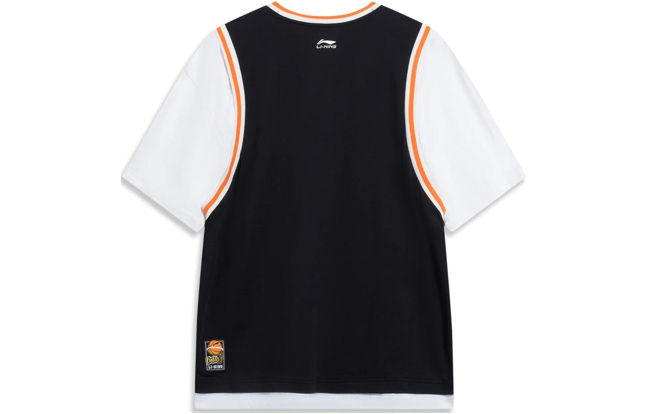 Li-Ning Hoops Graphic Faux Two Piece T-shirt 'Black White' AHST573-1