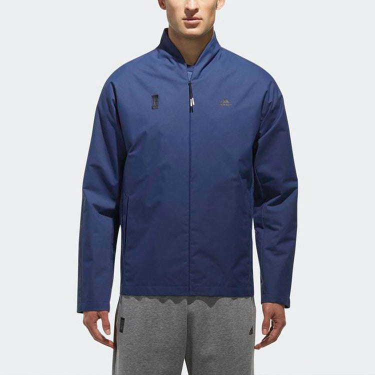 Men's adidas Logo Printing Solid Color Stand Collar Jacket Autumn Blue CV6230