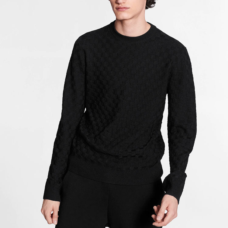 Men's LOUIS VUITTON FW21 Solid Color Casual Round Neck Long Sleeves Knit Black 1A7XCG