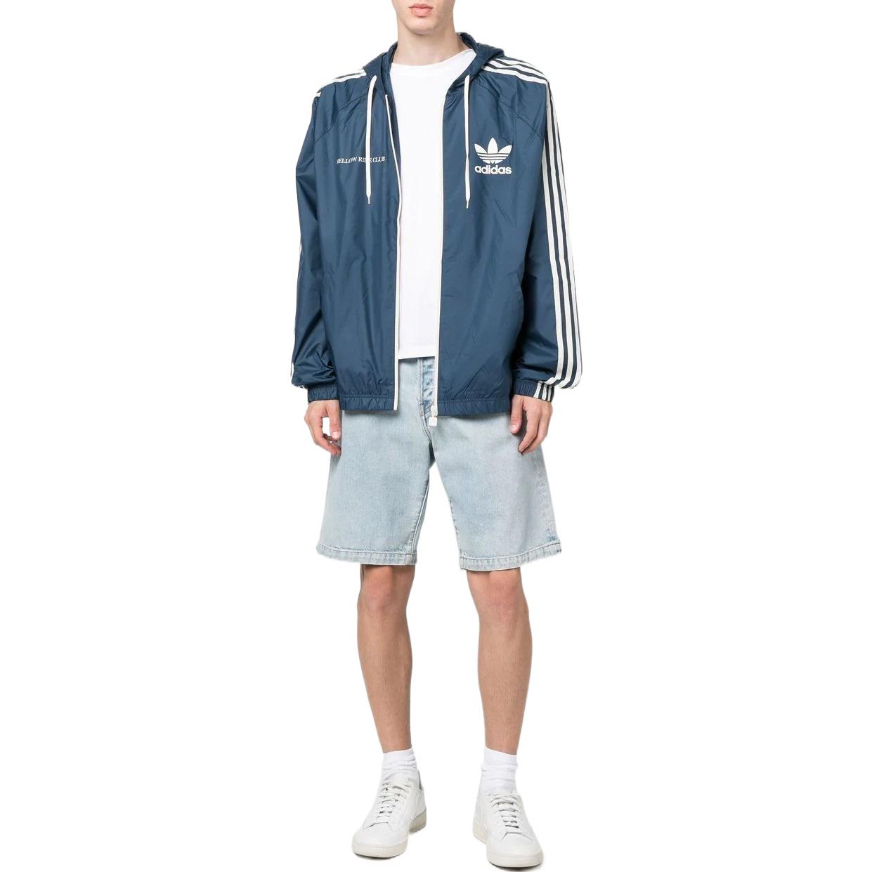 Men's adidas originals Logo Printing Pattern Hooded Drawstring Sports Jacket Blue HL9281