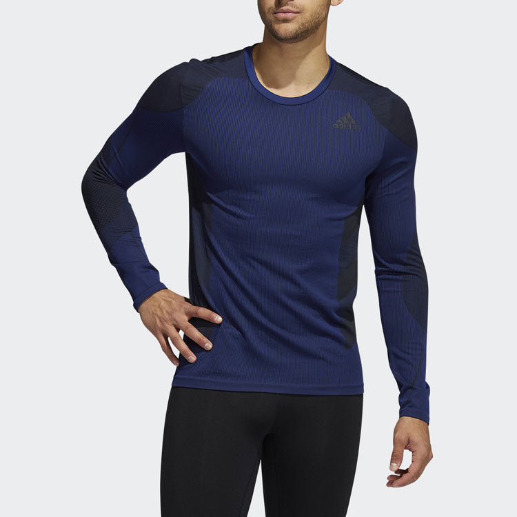Men's adidas Contrasting Colors Round Neck Long Sleeves Blue T-Shirt H08745