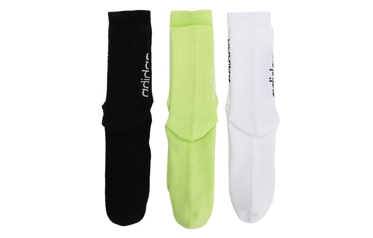 adidas neo Sports Outdoor High Top Mid Tops Socks Couple Style 3 Pairs 'Black Green White' GE1377