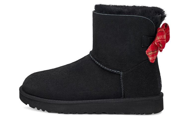(WMNS) UGG Mini Bailey Bow Plaid Ribbon 'Black Red' 1119115-BLK