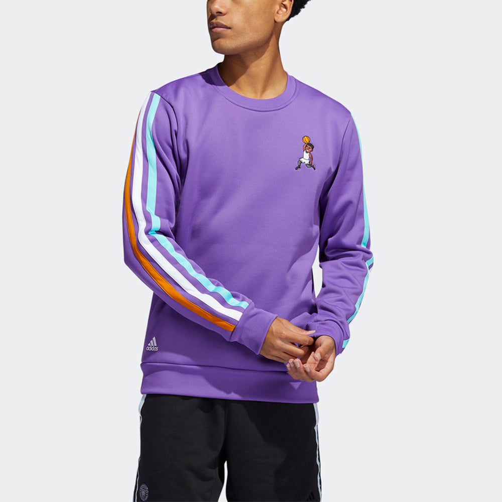 adidas Don Dunk Crew Contrasting Colors Stripe Embroidered Fleece Lined Basketball Sports Purple H43782