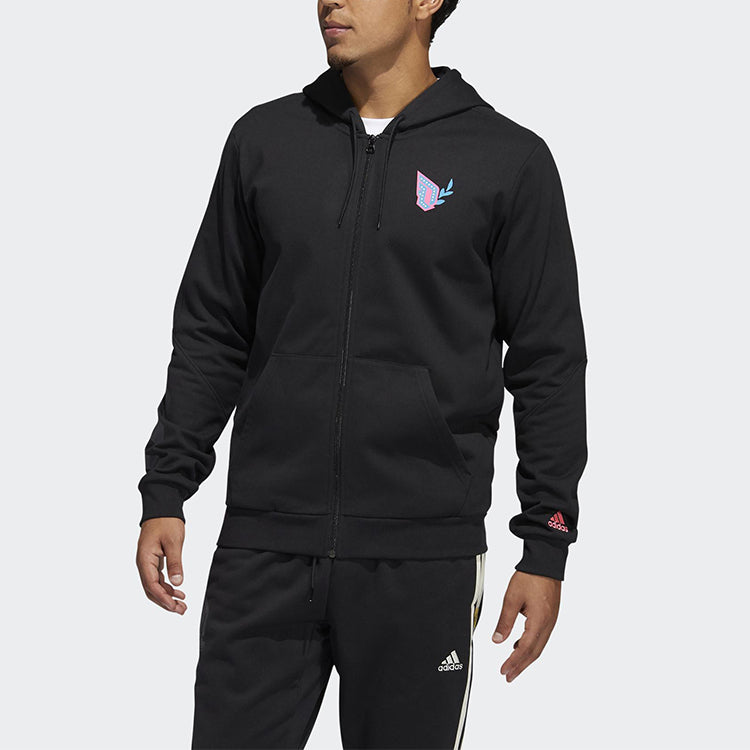 adidas Solid Color Sports Running Training Hooded Jacket Black GP6259