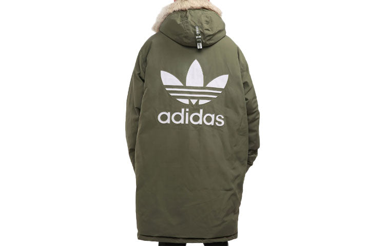 adidas originals Down Fur Parka Casual Sports Stay Warm hooded down Jacket Green GE1317