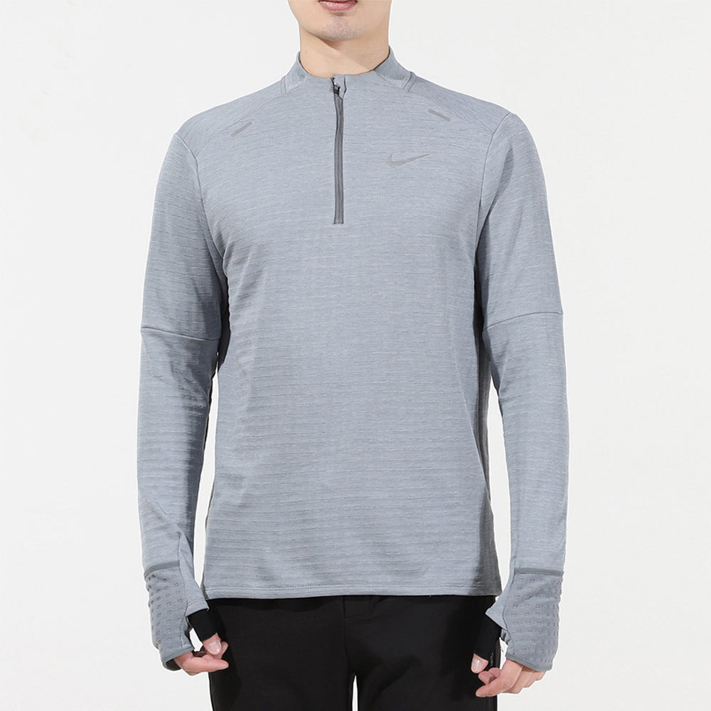 Men's Nike Sports Logo Solid Color Stand Collar Long Sleeves Light Grey T-Shirt DD5663-084