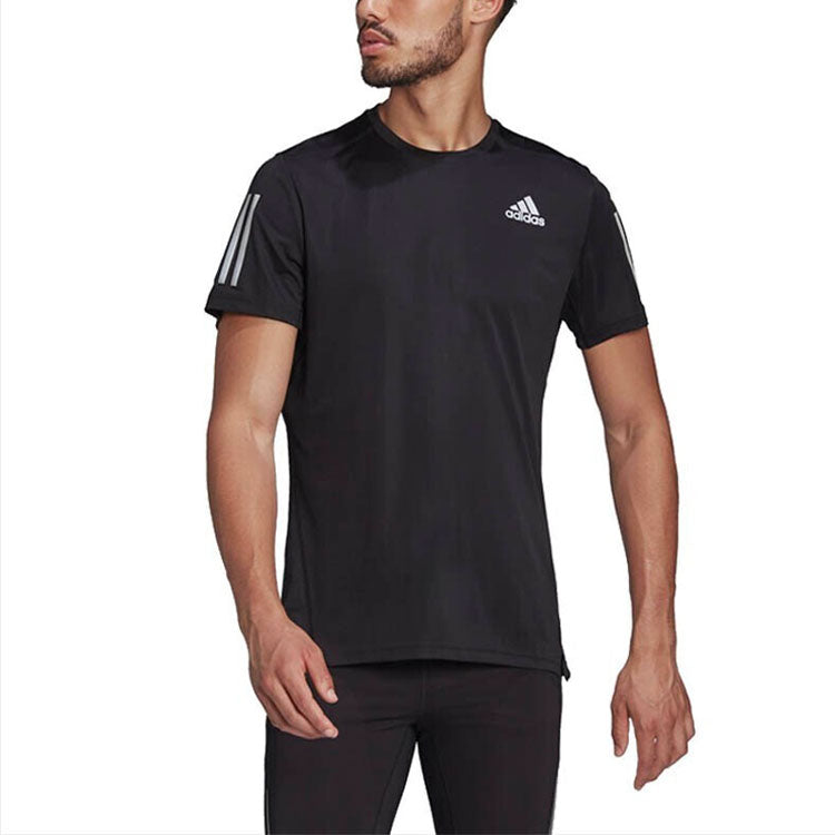 Men's adidas Solid Color Breathable Round Neck Pullover Short Sleeve Black T-Shirt H58591