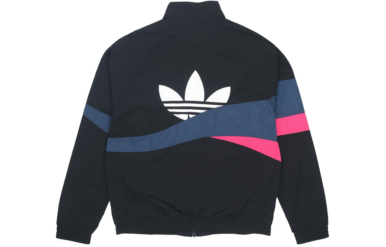 Men's adidas originals TS Track Top Logo Printing Contrasting Colors Sports Jacket Autumn Black H46698