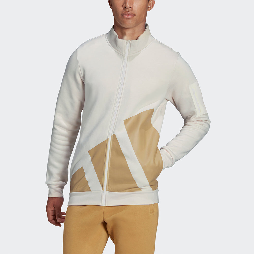 adidas Fleece Jacket M Contrasting Colors Large Logo Sports Creamy White HI1188