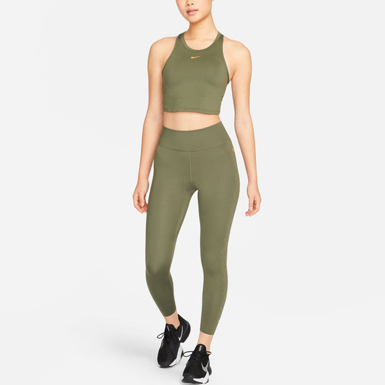 (WMNS) Nike Dri-FIT Side Pattern Printing Sports Training Quick Dry Tight Gym Pants/Trousers/Joggers Olive Green DM7259-222