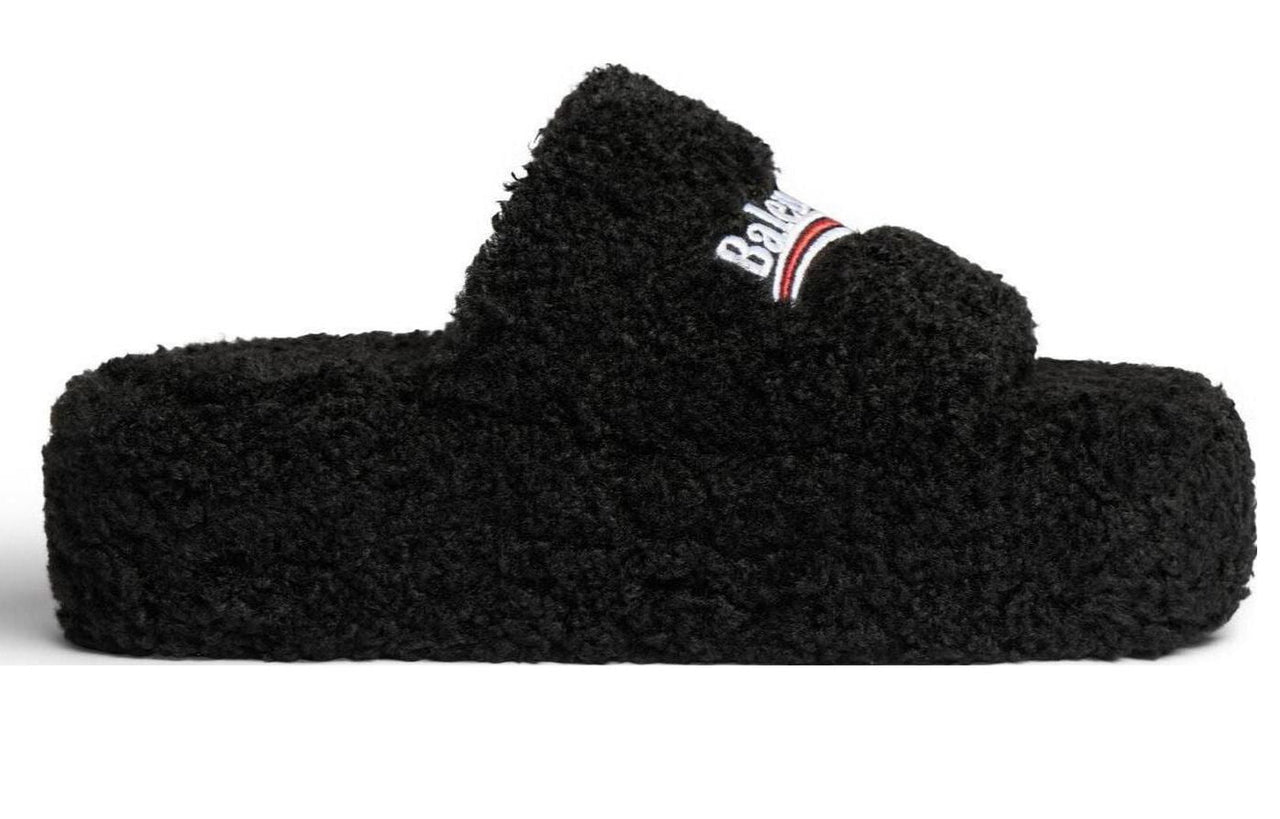 (WMNS) Balenciaga Furry Platform Slides 'Black' 762826W2DO11096