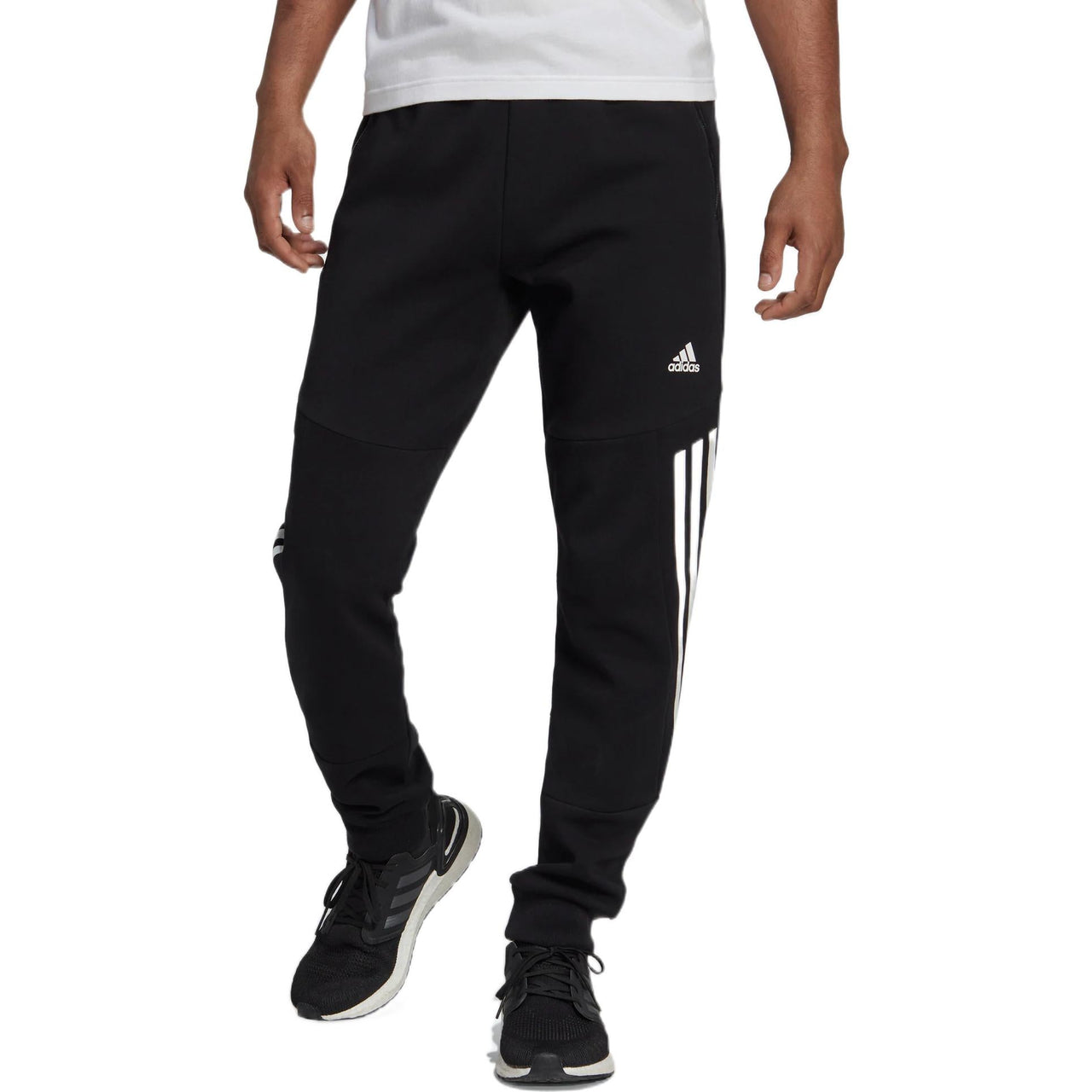 Men's adidas Solid Color Stripe Logo Elastic Waistband Bundle Feet Sports Pants/Trousers/Joggers Black HC5857