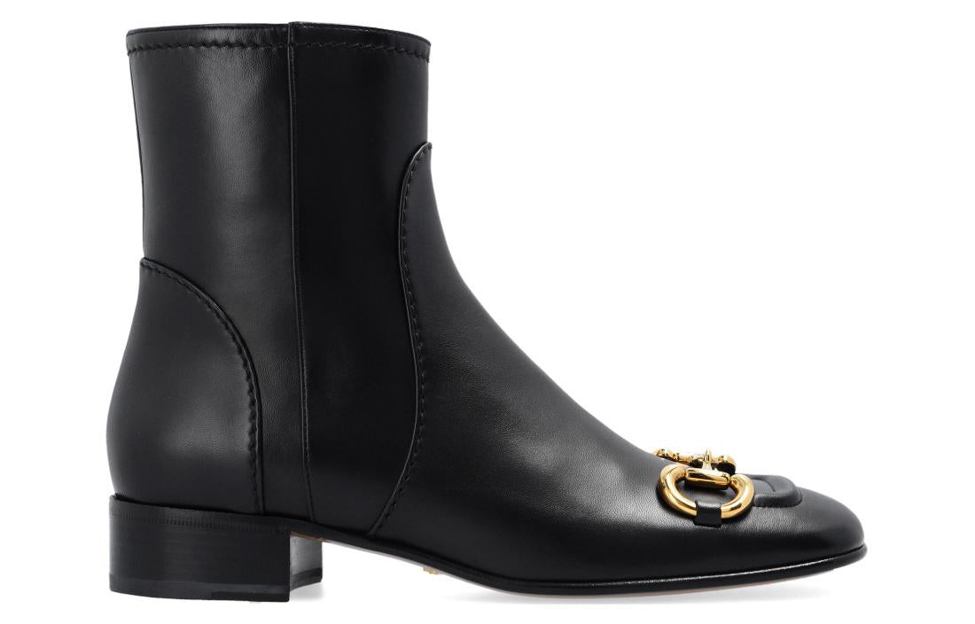 (WMNS) Gucci Horsebit Leather Ankle Boots 'Black' 673666-BKO00-1000