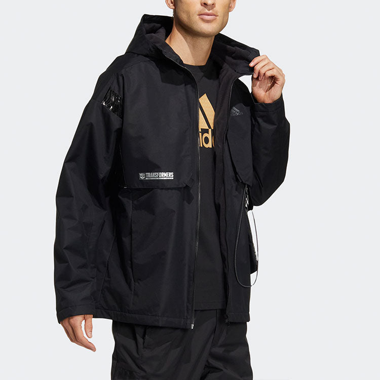 Men's adidas x Transformers Crossover Solid Color Sports Long Sleeves Hooded Jacket Black HM7464