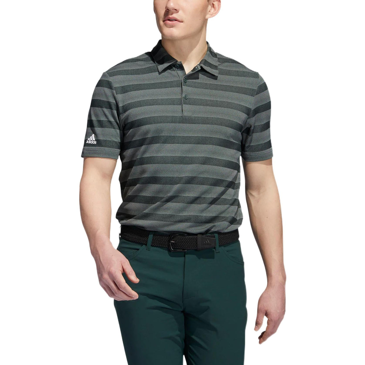 Men's adidas 2 Clr Strp Polo Stripe Printing Logo Short Sleeve Gray Polo Shirt HM5326
