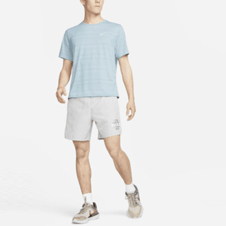 Men's Nike Dri-fit Miler Solid Color Logo Luminous Crew Neck Running Short Sleeve Old Blue T-Shirt CU5993-494