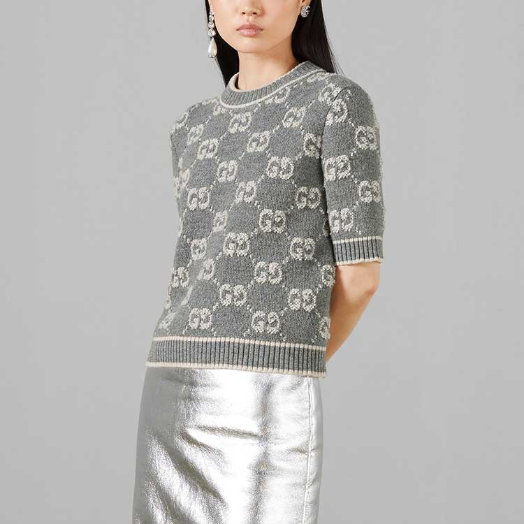 (WMNS) Gucci GG Wool Boucl Jacquard Top 'Grey Ivory' 770059-XKCNA-1130