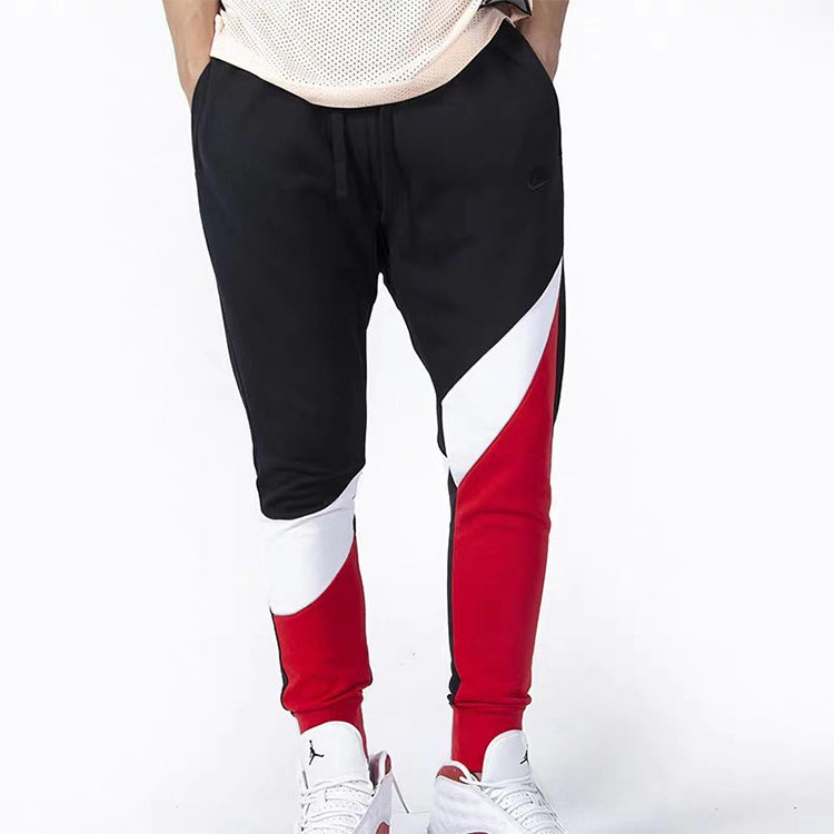 Nike Large Logo Printing Drawstring Sports Long Pants Black Red Blackred AR3087-657