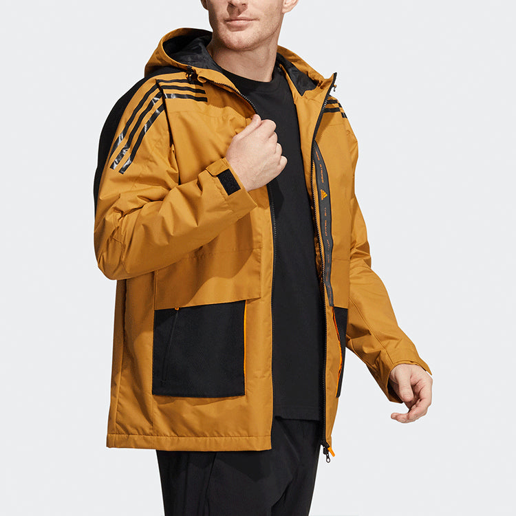 Men's adidas Contrasting Colors Sports Training Casual Hooded Jacket Wheat Brown HE7403