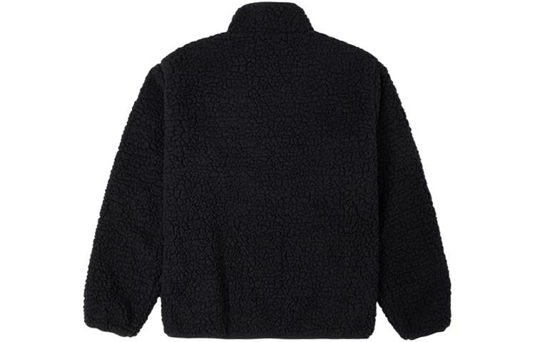 Men's Converse Logo Half Zipper lamb's wool Stand Collar Jacket Black 10023063-A01
