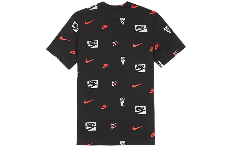 Nike Full Print Logo Athleisure Casual Sports Short Sleeve Black CV8963-010