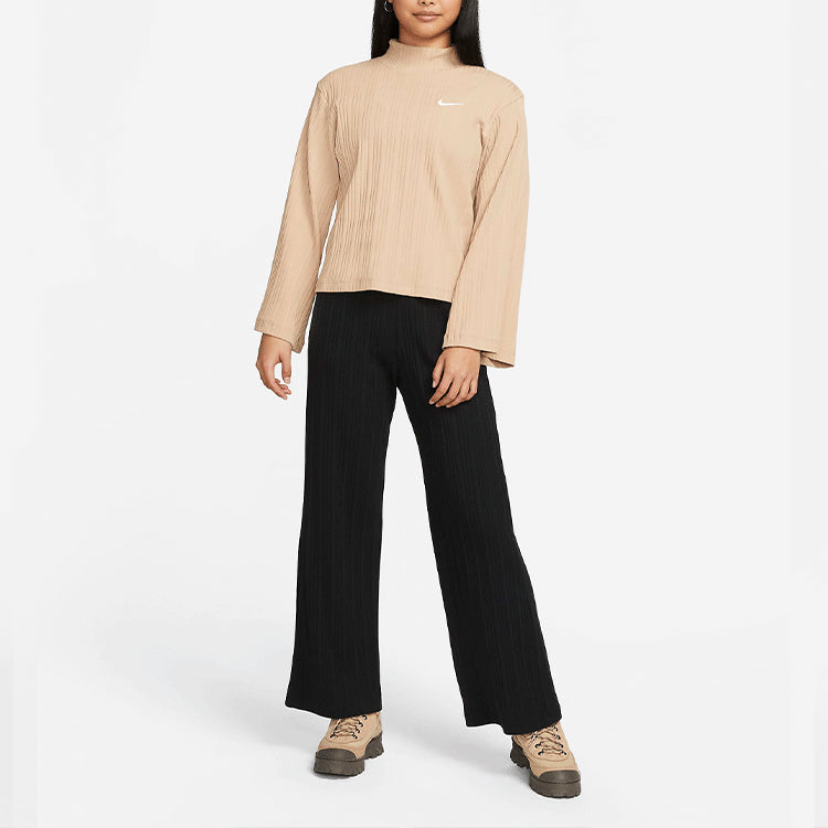(WMNS) Nike Sportswear ribbed Knit High Collar Long Sleeves Knit Long Sleeves Yellow DM6400-200