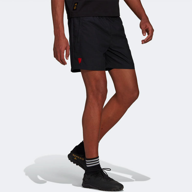 adidas Mufc Q2 Sho Casual Breathable Solid Color Manchester United Soccer/Football Shorts Black H56688